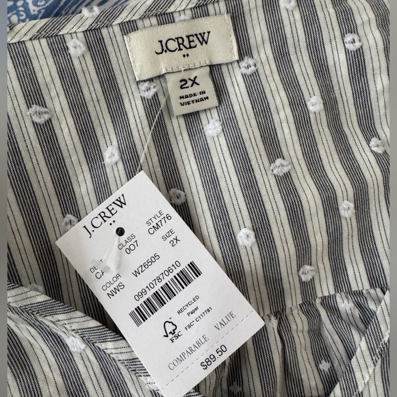 NWT J. Crew plus navy white Striped Button-Up long sleeve 100% cotton Blouse - Picture 3 of 5